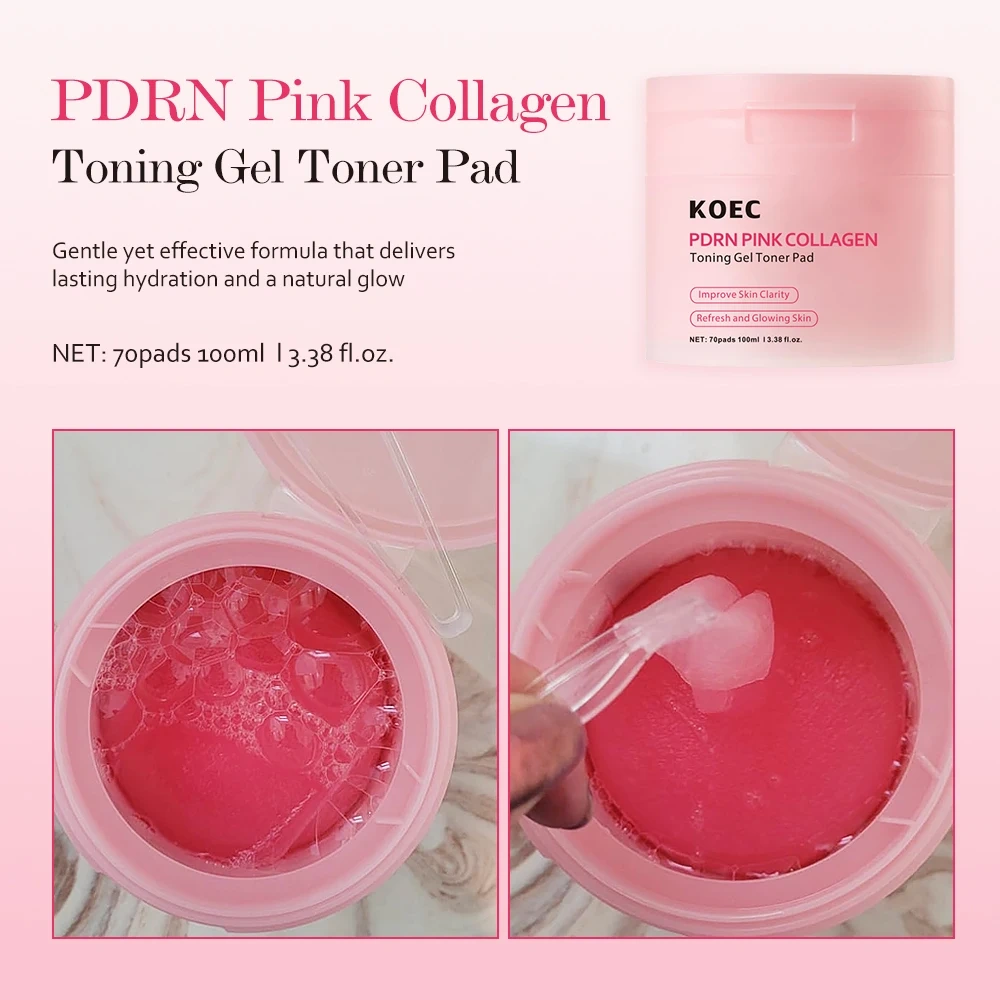 Korean PDRN Pink Jelly Facial 70Pads, KOEC Collagen Gel Toner Face Pad with Niacinamide for Daily Skin Care Soothing Wholesale