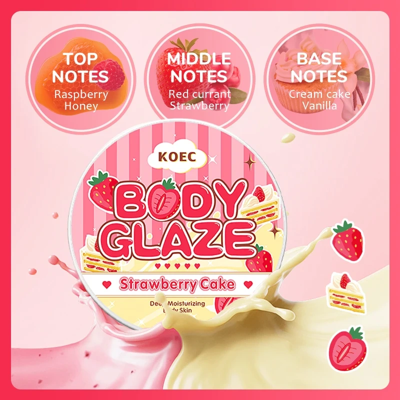 KOEC Body Glaze Strawberry Cake Scent Tiktok Hot Sale Coconut Donut Body Moisturizing Glaze Nourishing Body Care Cream