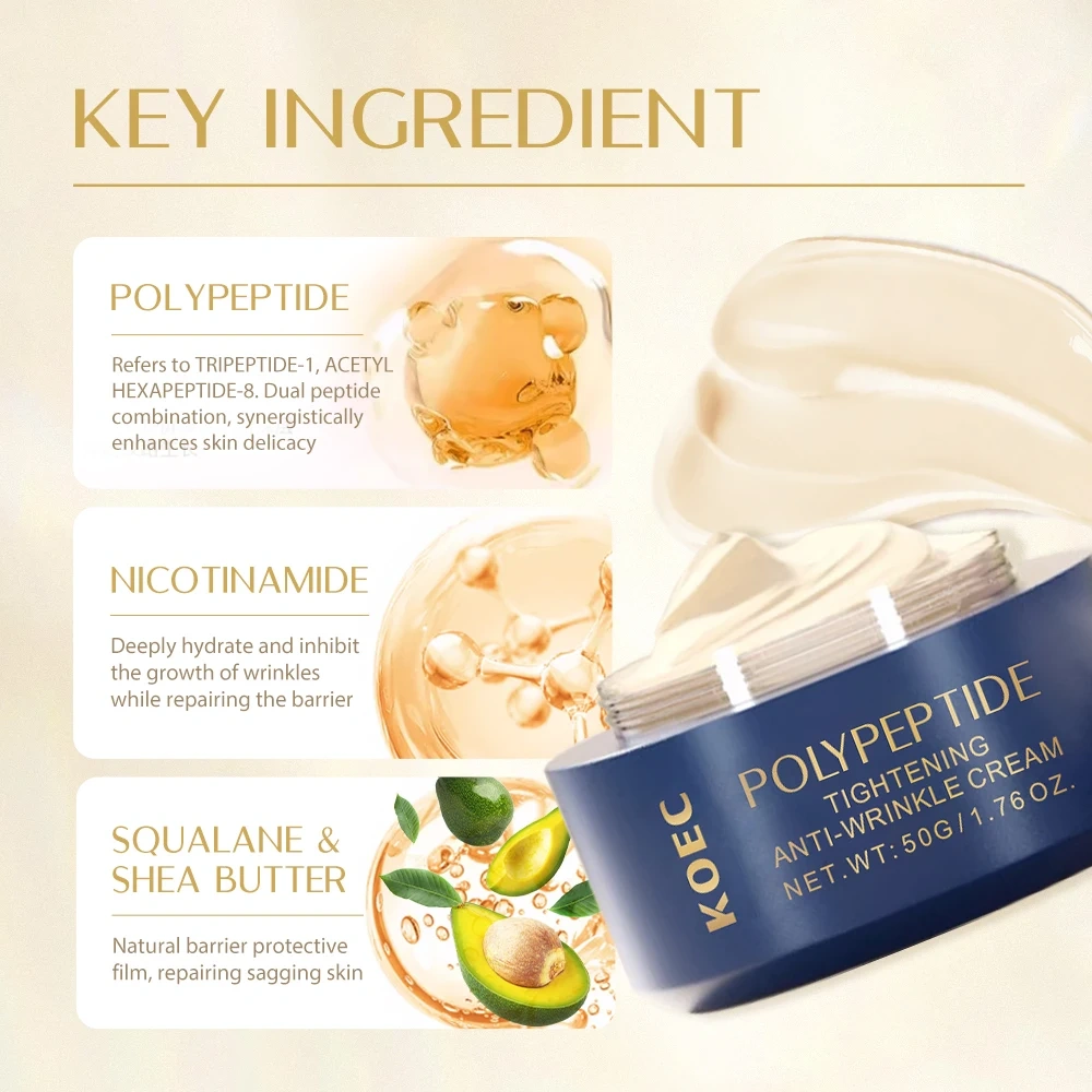 Polypeptide Tightening Anti-wrinkie Cream 50g KOEC Reduce Wrinkles Nasolabial Folds & Fine Lines Accept Customized Private Label