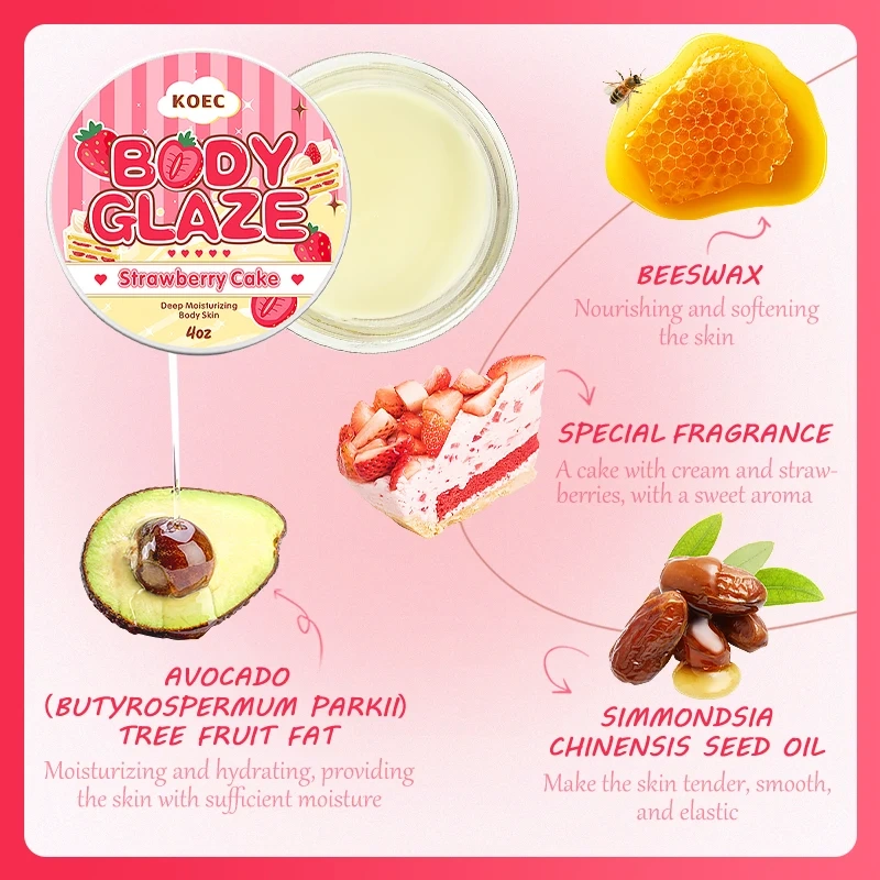 KOEC Body Glaze Strawberry Cake Scent Tiktok Hot Sale Coconut Donut Body Moisturizing Glaze Nourishing Body Care Cream