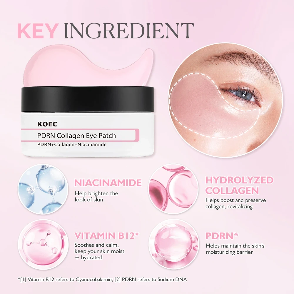PDRN Collagen Eye Patch Peptide Under Eye Patches 60 Firming  Hydrating Mask for Puffy Eyes Dark Circles Wrinkles Fine Lines