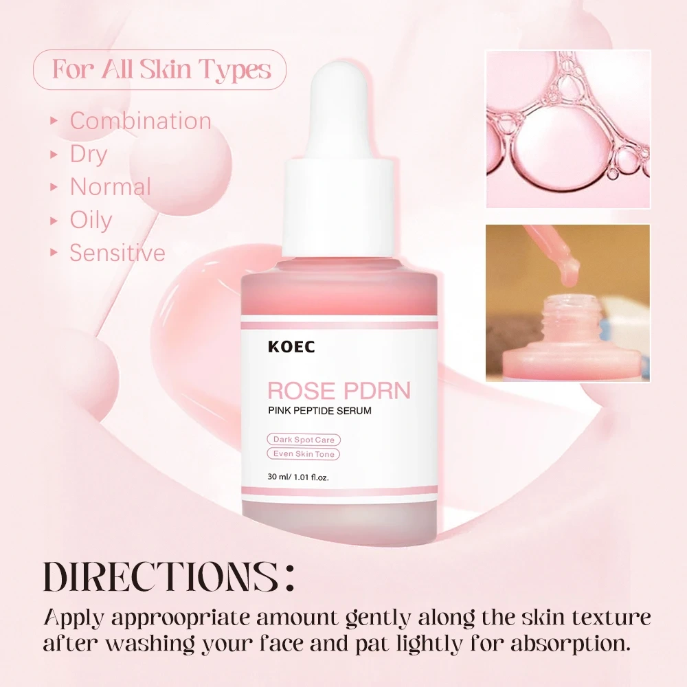 Rose Pdrn Pink Peptide Serum 30ml KOEC Private Label Niacinadmie Hydrating Moisturizing PDRN Face Serum Brightening Skin OEM