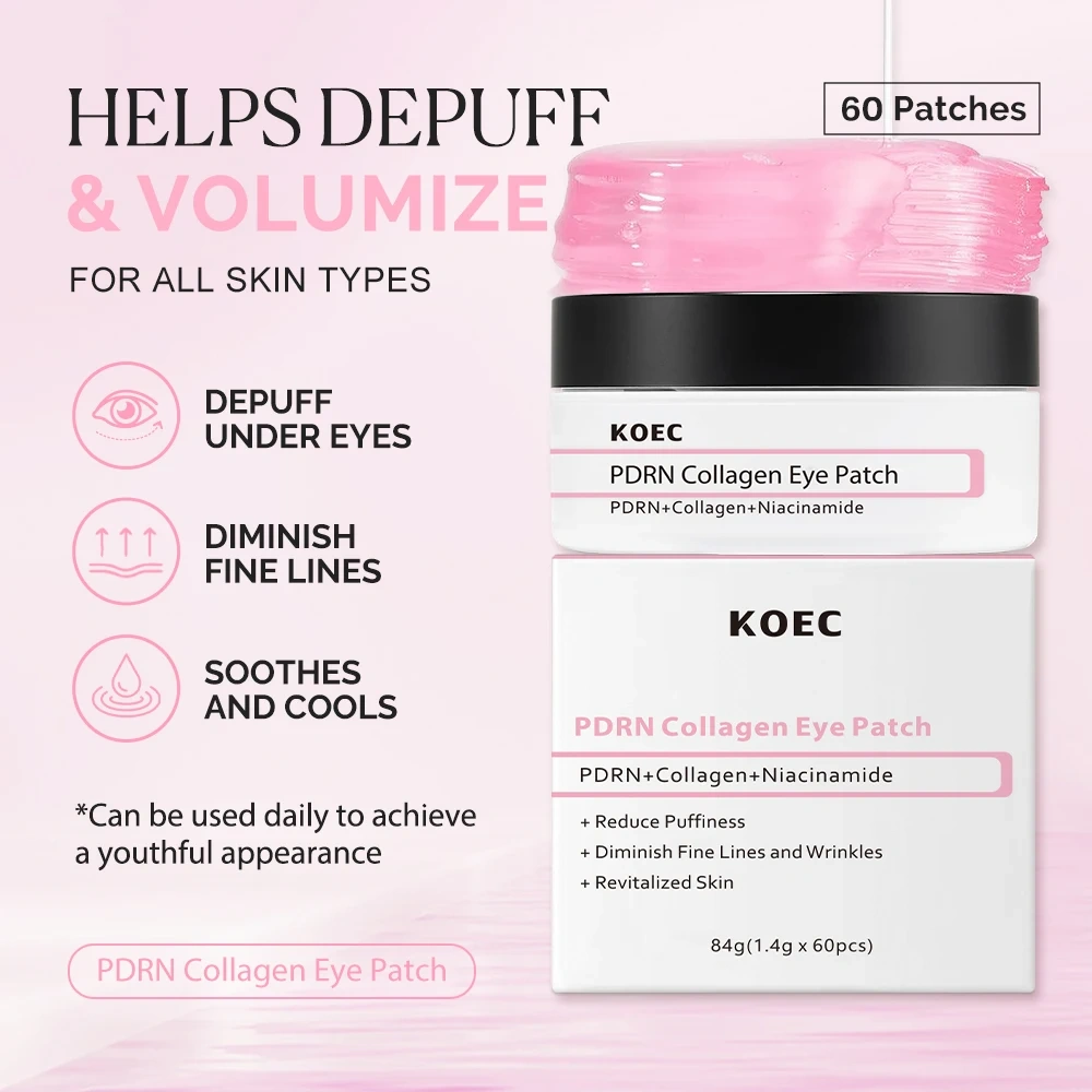 PDRN Collagen Eye Patch Peptide Under Eye Patches 60 Firming  Hydrating Mask for Puffy Eyes Dark Circles Wrinkles Fine Lines