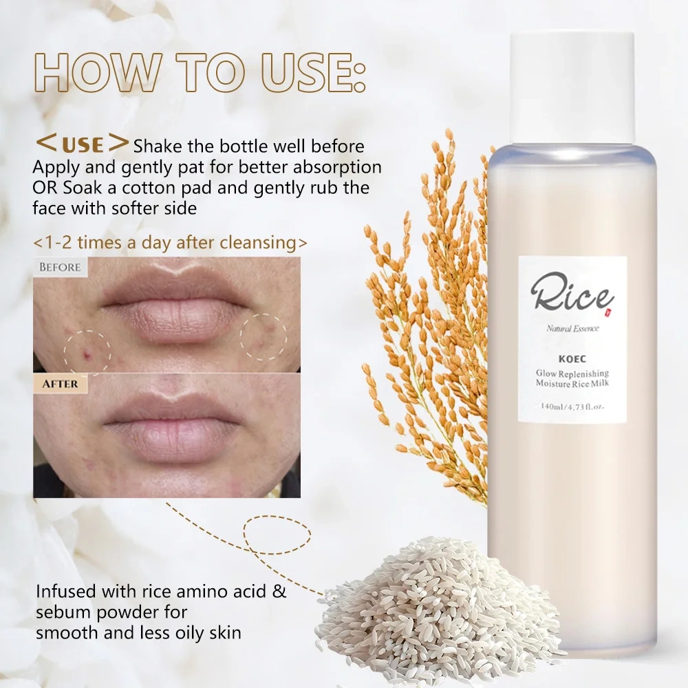 Glow Replenishing Rice Facial Sebum Toner 140ml for Oily Combination Skin Moisturizing Balance Care Fast-Absorbing Skin Care