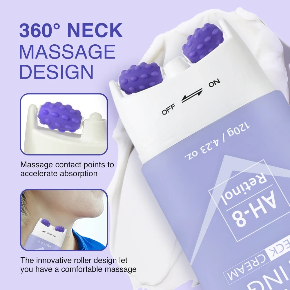Collagen Retinol Neck Firming Cream,Roller Lifting AH-8 Neck&Face Cream, Anti-Aging Daily Skin Care Moisturizer Wholesale OEM
