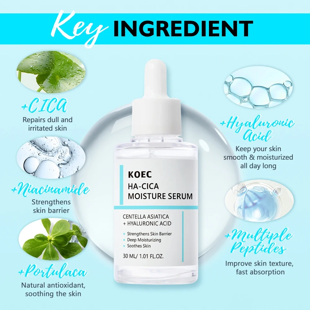 HA-CICA Moisture Serum 30ml  Effectively Anti-Aging Wrinkles Smooth Skin Acne  Facial Essence Deep Moisturizing OEM