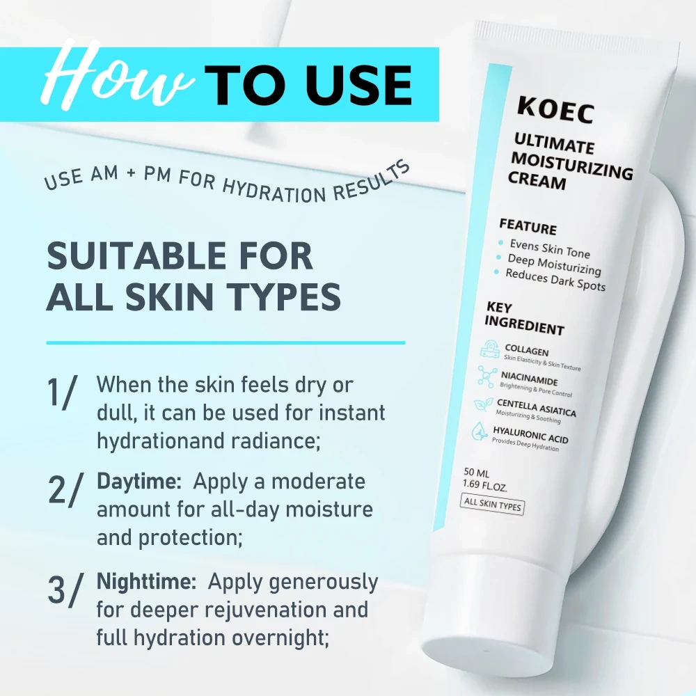 KOEC Collagen Ultimate Moisturizing Facial Cream Wholesale, Hyaluronic Acid Youthful Face Cream for Wrinkles&Dark Spot Formula