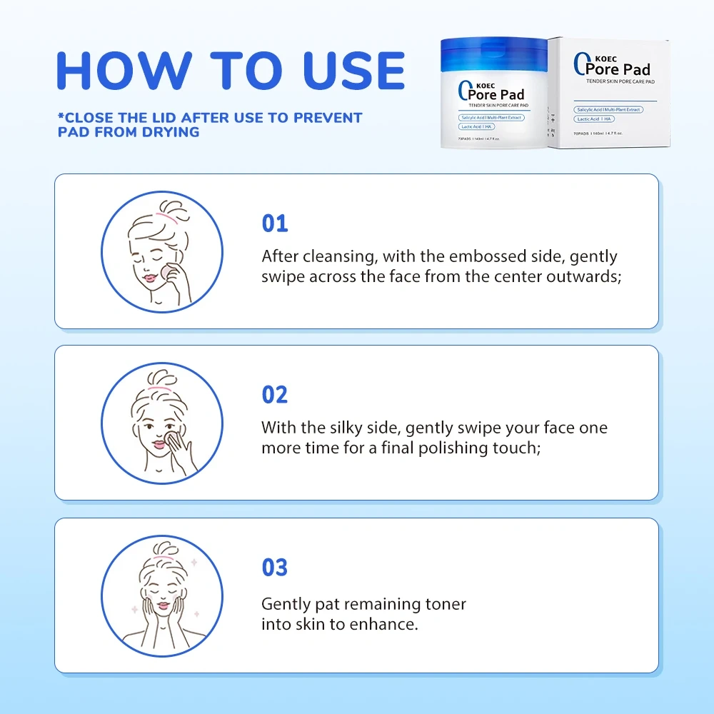 KOEC Salicylic Acid Cleansing Pad, Tender Facial Toner Pad for Exfoliation and Pore Care,Daily Skincare Face Cleanser Wholesale