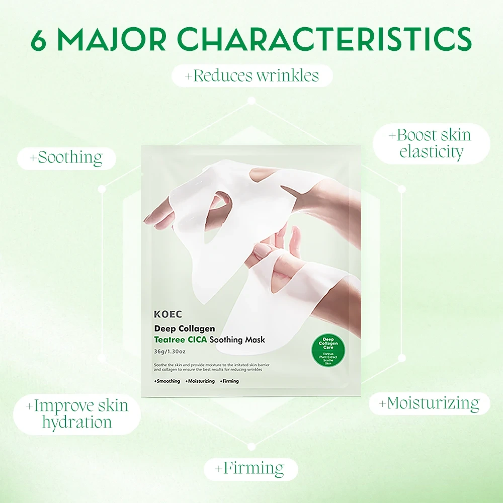 KOEC Deep Collagen CICA Teatree Soothing Mask AntiWrinkle Sheet Mask Collagen Ifting Firming Moisturizing Accept OEM Wholesale