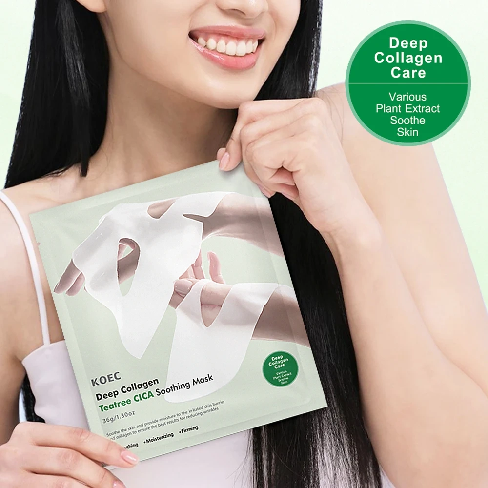 KOEC Deep Collagen CICA Teatree Soothing Mask AntiWrinkle Sheet Mask Collagen Ifting Firming Moisturizing Accept OEM Wholesale