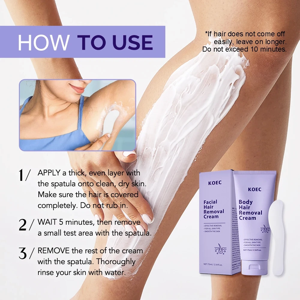 KOEC Body Hair Removal Cream 75g Wholesale, Herbal Formula High Quality Hair Removal Lotion for Painless & Effective Remove