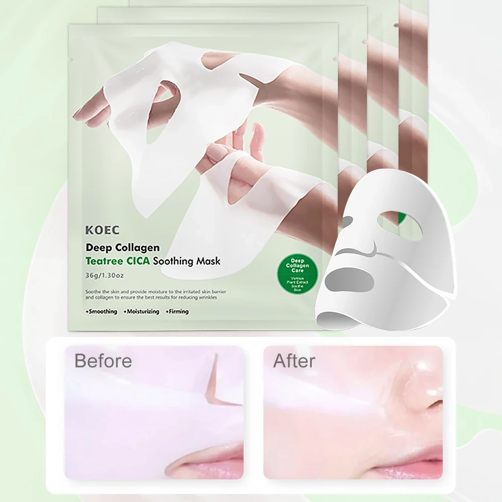 KOEC Deep Collagen CICA Teatree Soothing Mask AntiWrinkle Sheet Mask Collagen Ifting Firming Moisturizing Accept OEM Wholesale