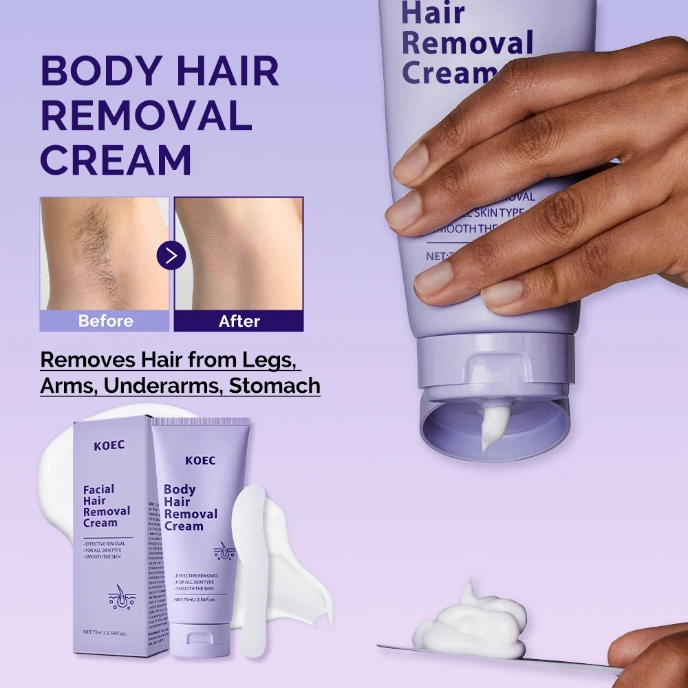 KOEC Body Hair Removal Cream 75g Wholesale, Herbal Formula High Quality Hair Removal Lotion for Painless & Effective Remove