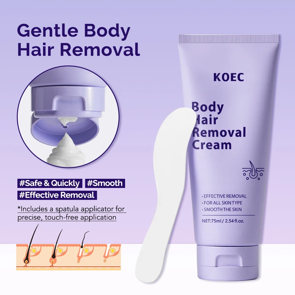 KOEC Body Hair Removal Cream 75g Wholesale, Herbal Formula High Quality Hair Removal Lotion for Painless & Effective Remove
