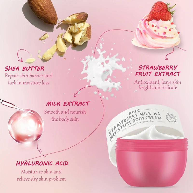 Strawberry Milk Body Lotion Wholesale Hyaluronic Acid Body Moisturizing Cream for Women&Man 200g Skin Care Whitening Lotion
