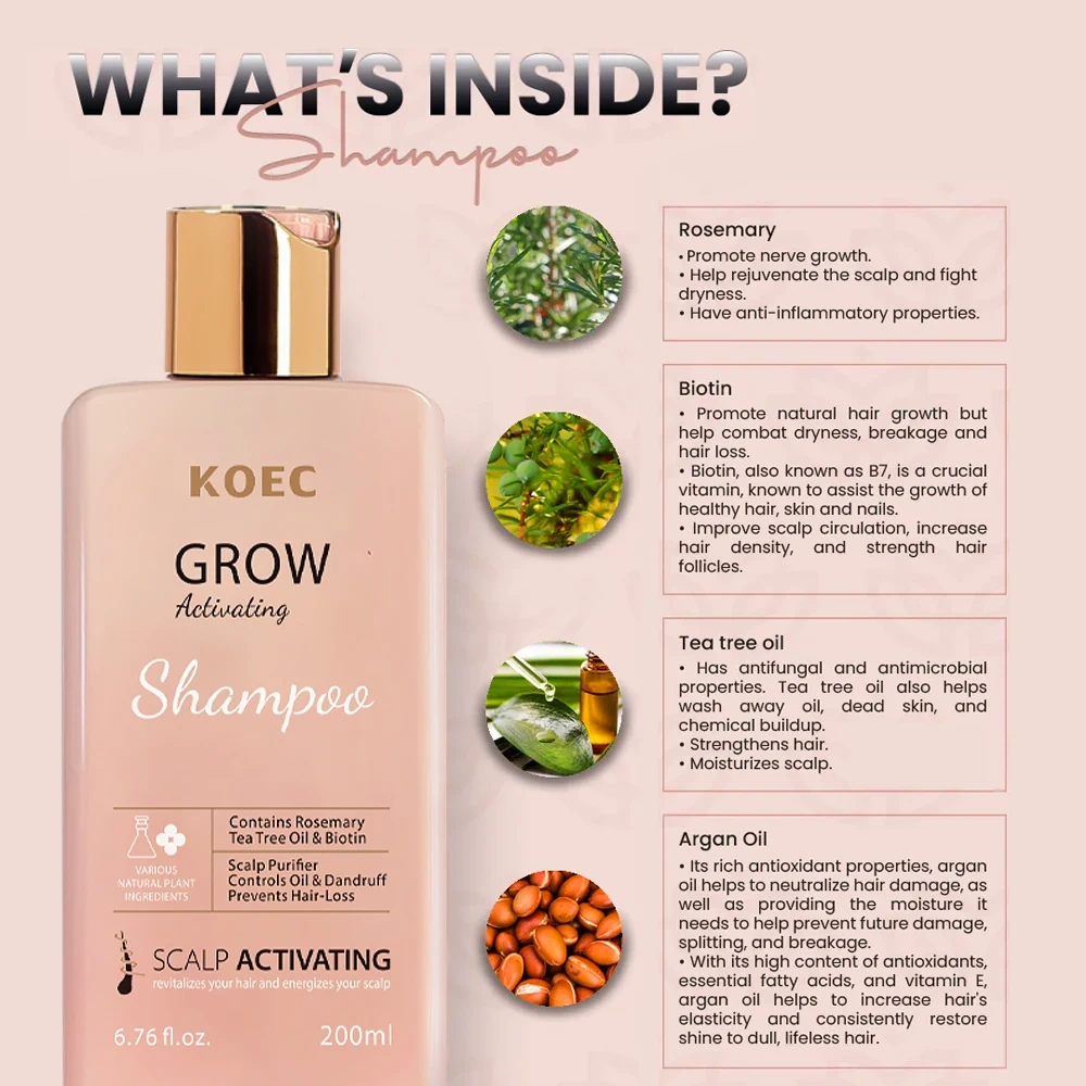 KOEC Simply Grow Activating Shampoo Deeply Nourish Hair Anti Hair Loss Rosemary Scalp Treatment Growth Shampoo for All Hair Type