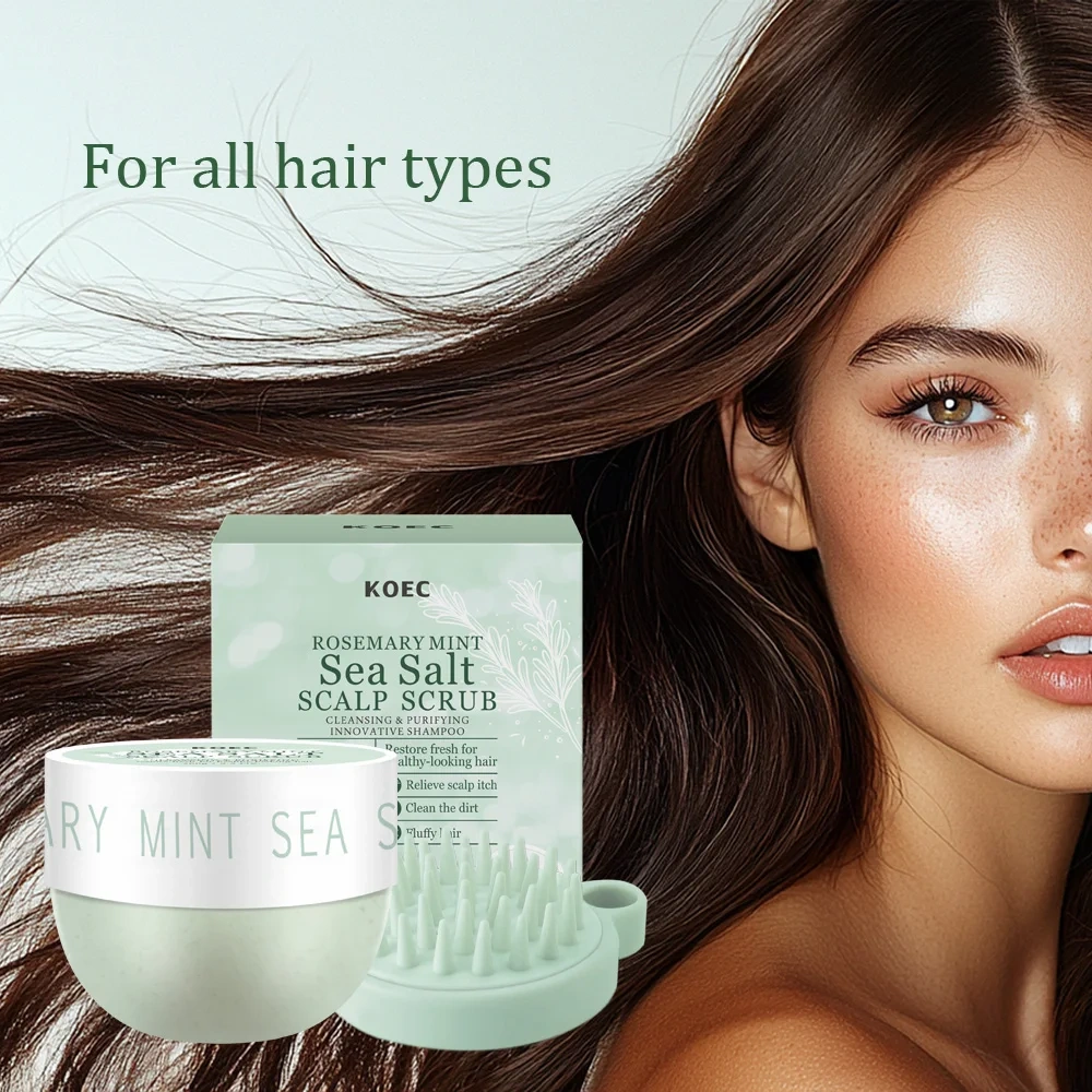 Wholesale Rosemary Mint Sea Salt Hair Scrub with Massage Comb, KOEC 2 in 1 Hair Treatment Shampoo+ Scalp Cleansing Hair Scrub