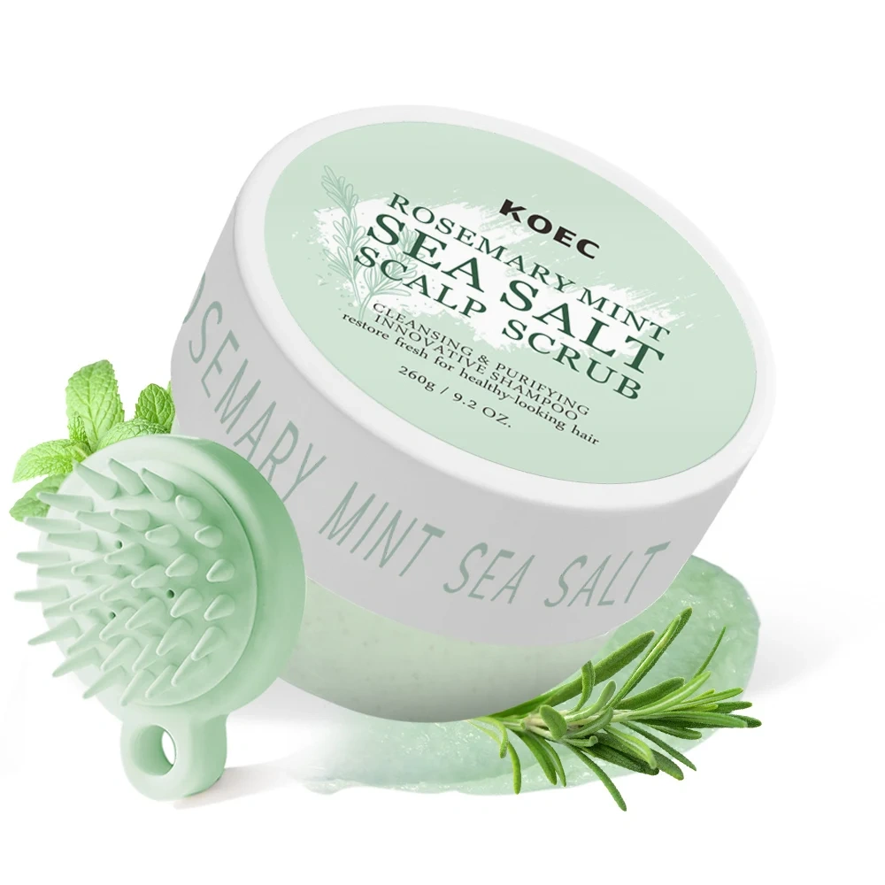 Wholesale Rosemary Mint Sea Salt Hair Scrub with Massage Comb, KOEC 2 in 1 Hair Treatment Shampoo+ Scalp Cleansing Hair Scrub