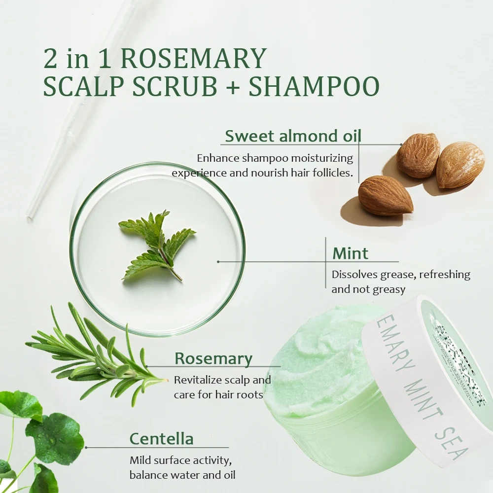 Wholesale Rosemary Mint Sea Salt Hair Scrub with Massage Comb, KOEC 2 in 1 Hair Treatment Shampoo+ Scalp Cleansing Hair Scrub