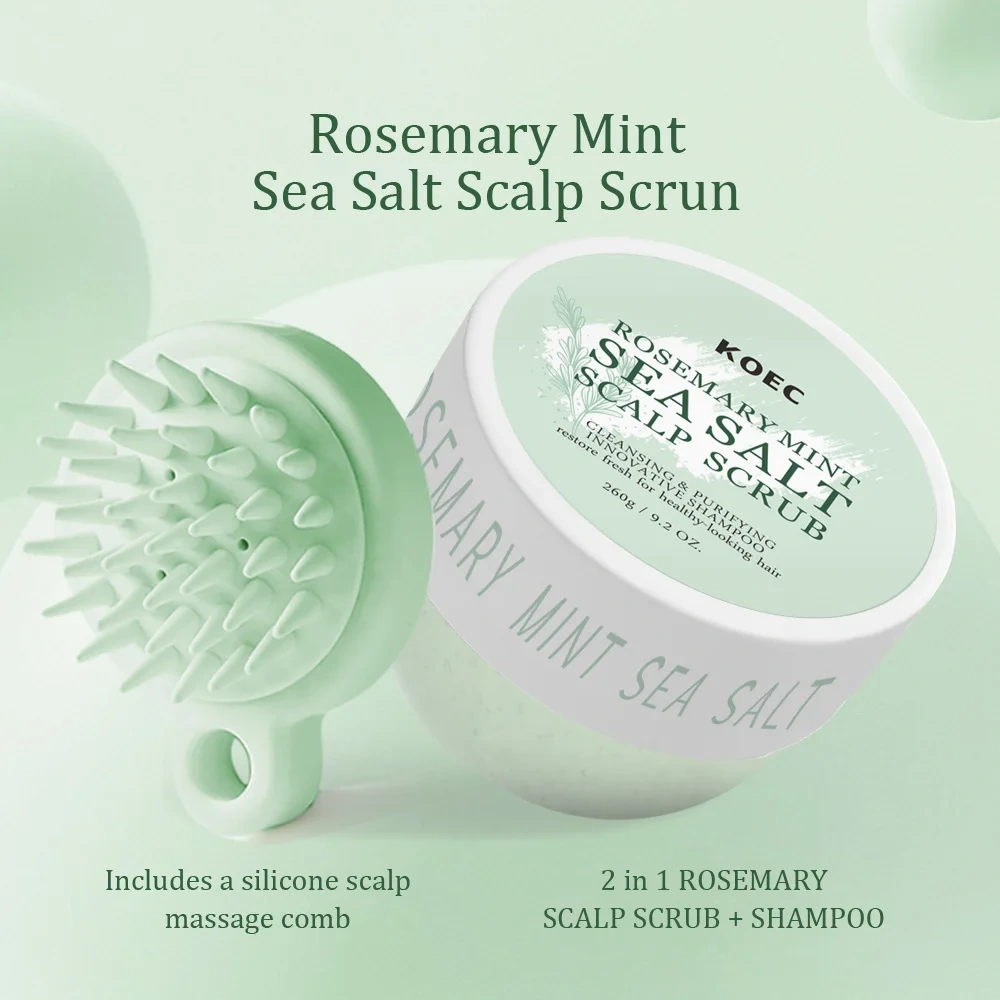 Wholesale Rosemary Mint Sea Salt Hair Scrub with Massage Comb, KOEC 2 in 1 Hair Treatment Shampoo+ Scalp Cleansing Hair Scrub