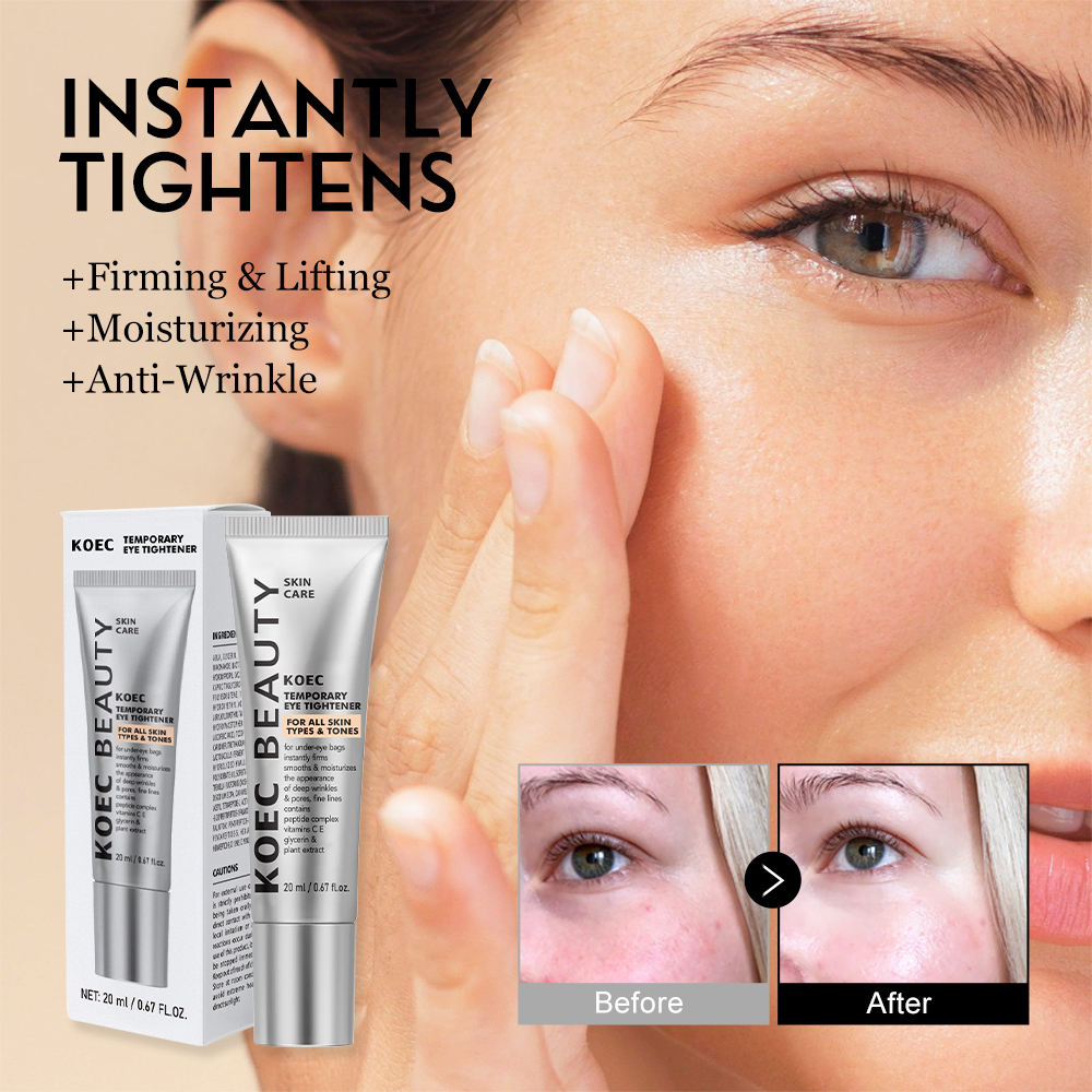Instant Firming Eye Cream 20ml With Brush(new) Custom Logo,KOEC Eye Serum Easy Wear Temporary Eye Tightener for Dark Circles