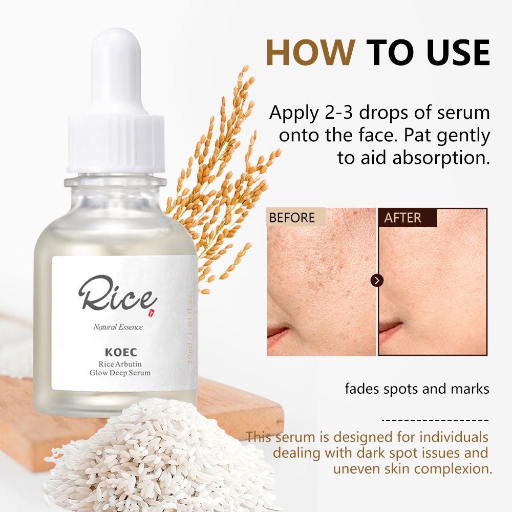 KOEC Glow Deep Serum Rice&Arbutin Facial Serum for Uneven Dull Skin Tone, Daily Korean Skin Care Rice Face Serum 30ml Wholesale