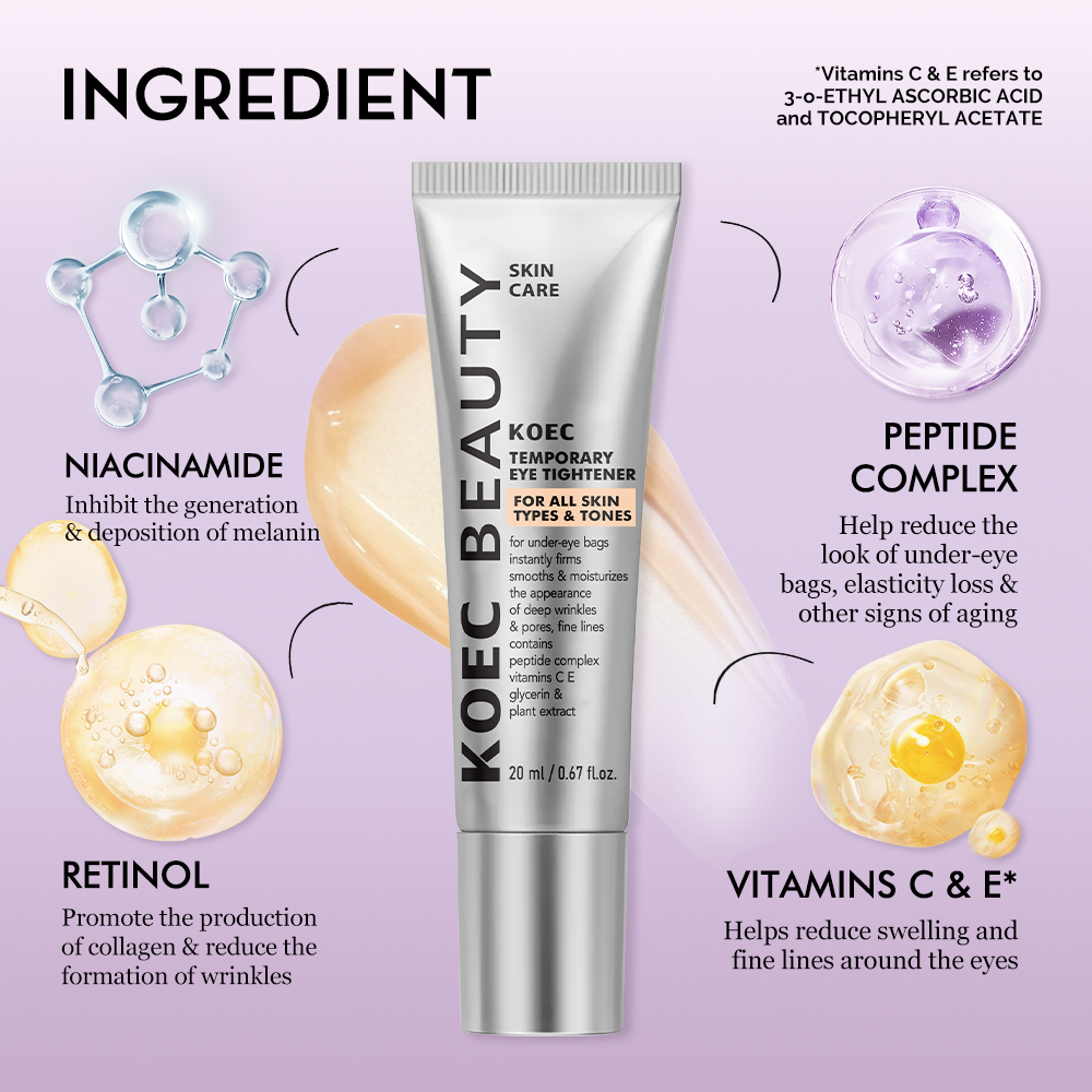 Instant Firming Eye Cream 20ml With Brush(new) Custom Logo,KOEC Eye Serum Easy Wear Temporary Eye Tightener for Dark Circles
