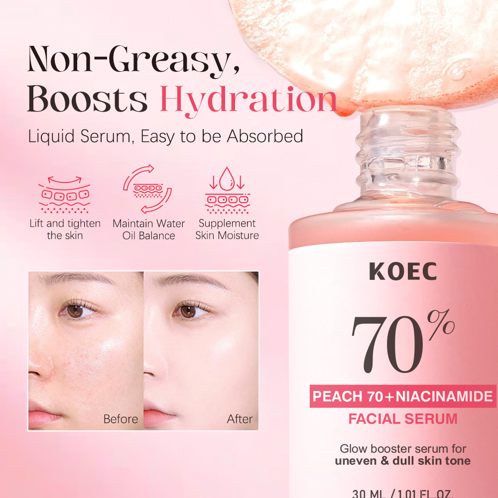 OEM Peach 70% Niacinamide Serum 30ml Natural Brightening Hydrating Face Serum Skin Bright Dull Minimize Pores  Private Label
