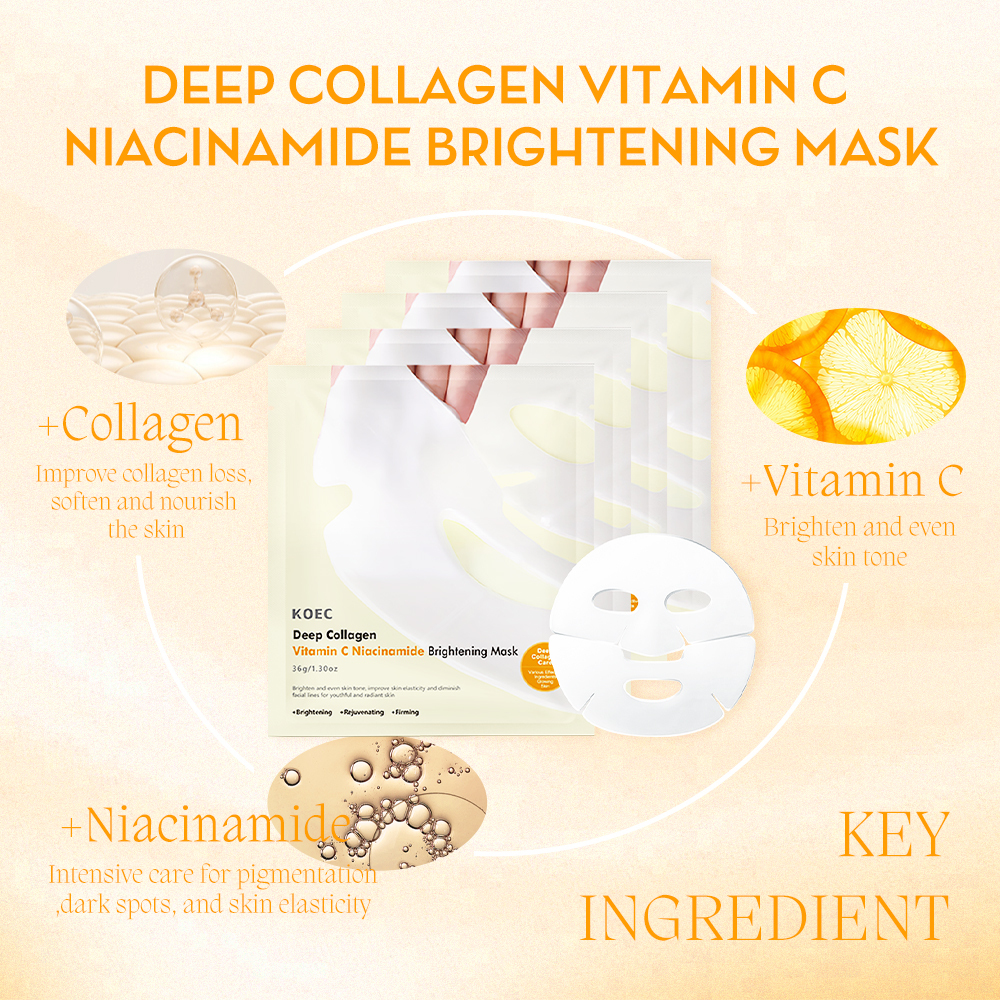 Deep Collagen Niacin-Vita C Brightening Mask AntiWrinkle Facial Sheet Mask Collagen Lifting Firming Moisturizing Accept OEM