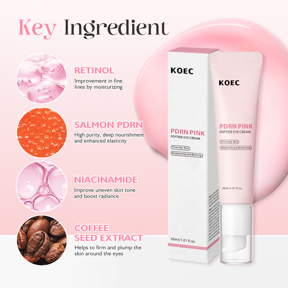 Salmon DNA PDRN Pink Peptide Eye Serum with Niacinamide Wholesale, KOEC Firming Eye Cream 30g for Fine Lines, Uneven Skin Tone