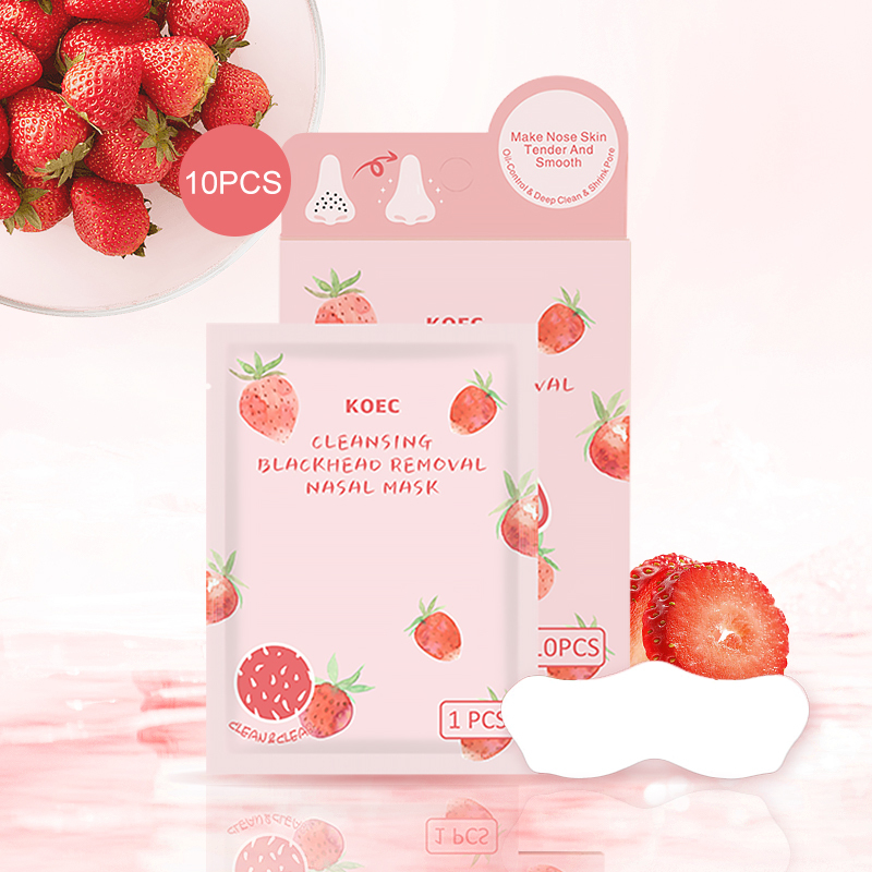 KOEC Strawberry Nose Strips for Blackheads 10pcs Wholesale Pore Cleansing Blackhead Remover Nose Patches Mask