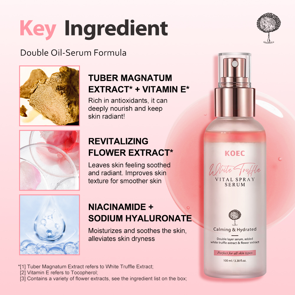 White Truffle Vital Spray Serum Vegan Skin Care Calming Hydrating Facial Mist for Red and Sensitive Skin Glow Double Layer Serum