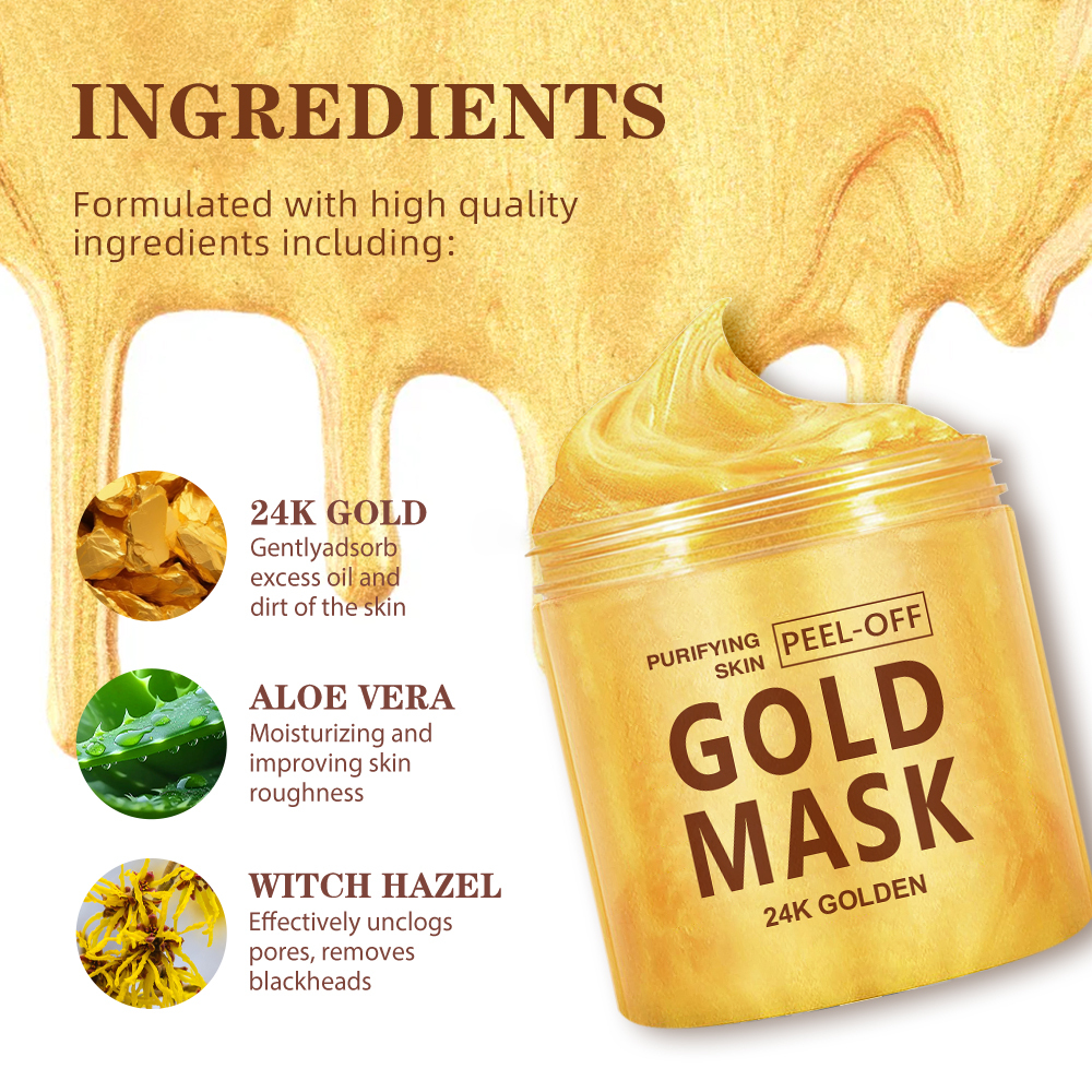 24K Gold Purifying Peel-Off Mask Anti Wrinkle Shrink Pores Collagen Facemask 200g Private Label OEM