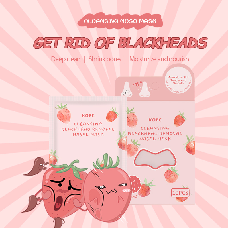 KOEC Strawberry Nose Strips for Blackheads 10pcs Wholesale Pore Cleansing Blackhead Remover Nose Patches Mask