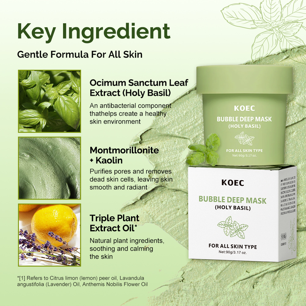 Bubble Deep Mask Holy Basil for Cleansing Pores & Blackheads Clay to Bubble Wash-Off Pack Hydrating Moisturizing Gentle Mask OEM