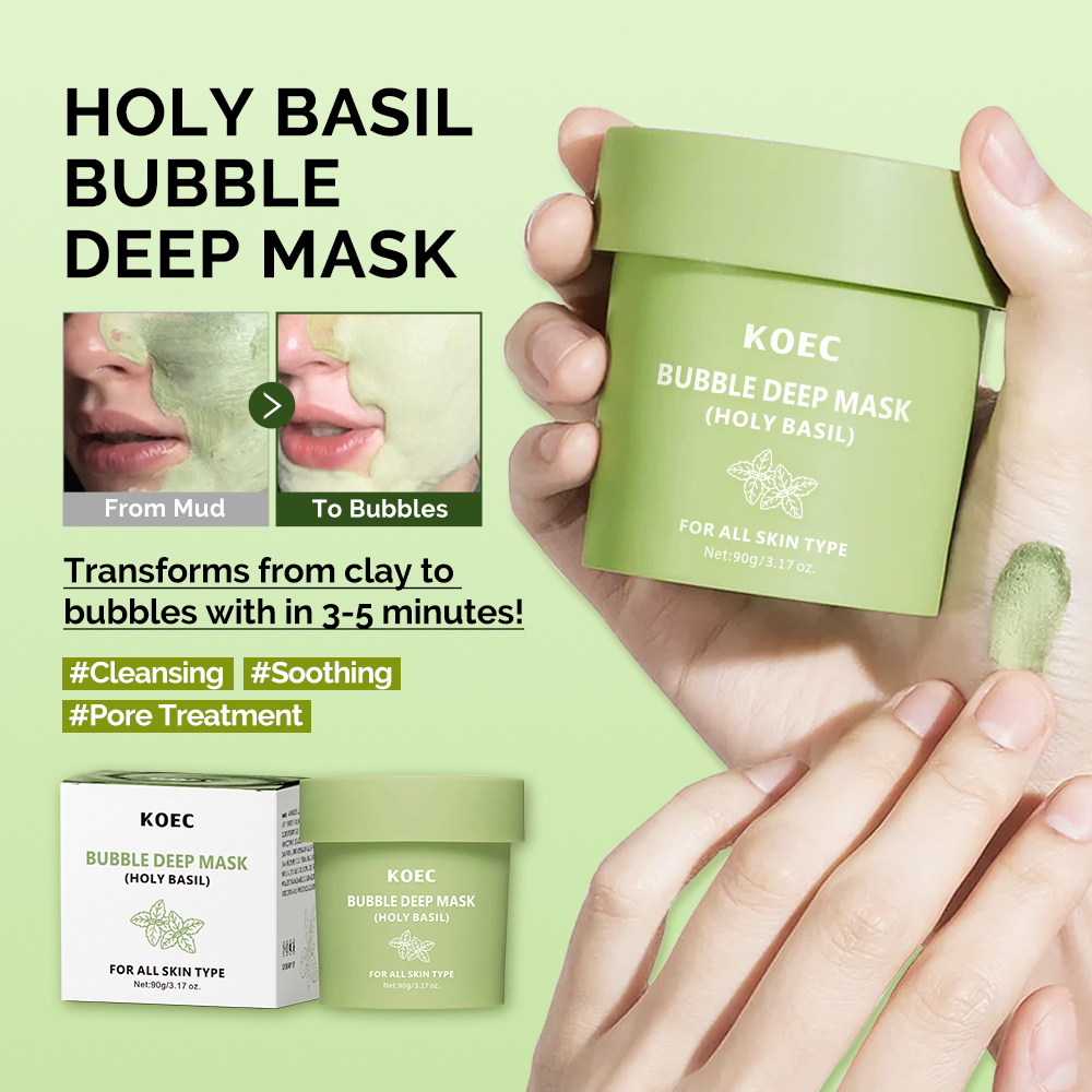 Bubble Deep Mask Holy Basil for Cleansing Pores & Blackheads Clay to Bubble Wash-Off Pack Hydrating Moisturizing Gentle Mask OEM