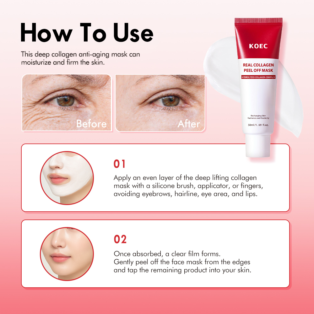 Real Collagen Night Wrapping Mask with Brush, KOEC Peel Off Facial Mask for Elasticity Skin, Wholesale Skincare Face Mask 50g