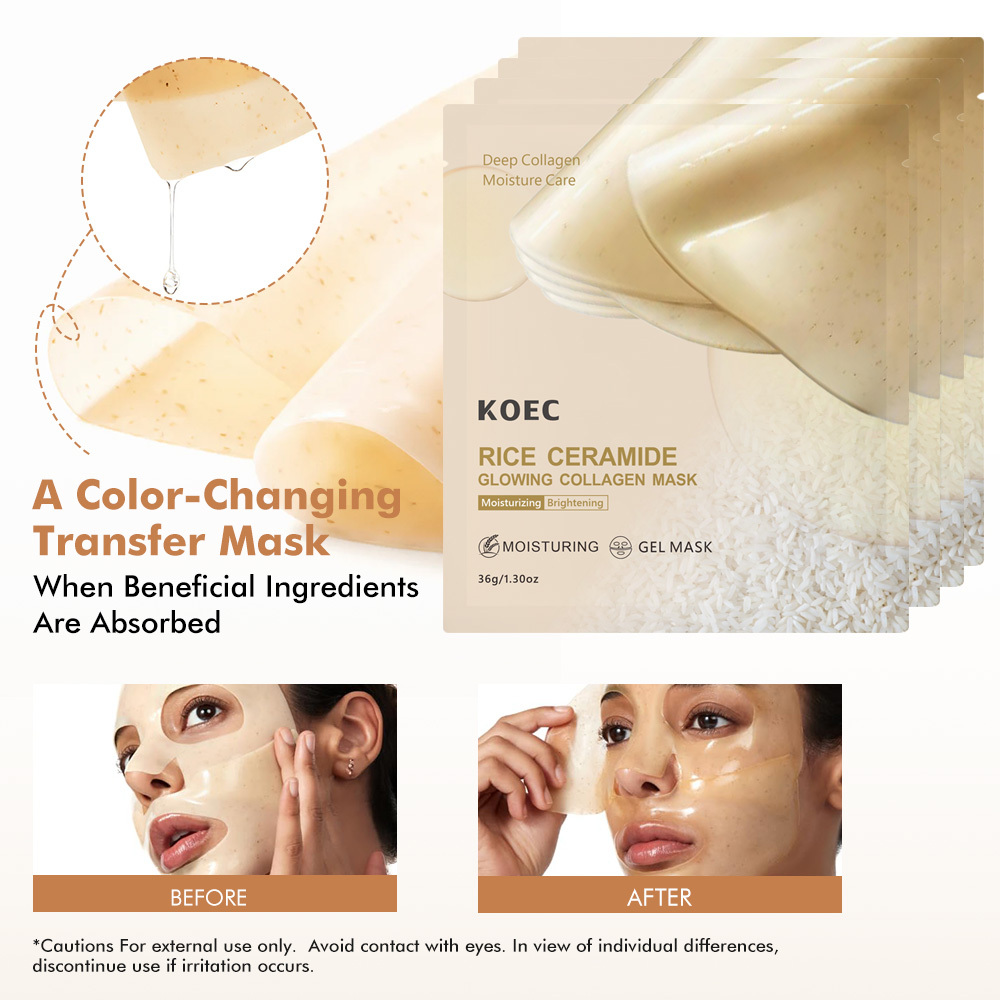 Rice Ceramide Glowing Collagen Mask 4pcs Face Tightening Lifting for V-Line Smile Line Forehead Wrinkles Wholesale OEM