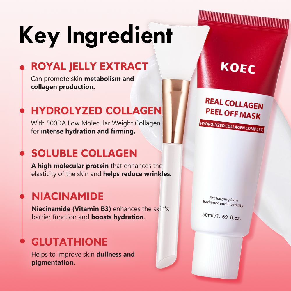 Real Collagen Night Wrapping Mask with Brush, KOEC Peel Off Facial Mask for Elasticity Skin, Wholesale Skincare Face Mask 50g
