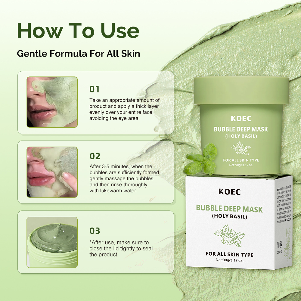 Bubble Deep Mask Holy Basil for Cleansing Pores & Blackheads Clay to Bubble Wash-Off Pack Hydrating Moisturizing Gentle Mask OEM