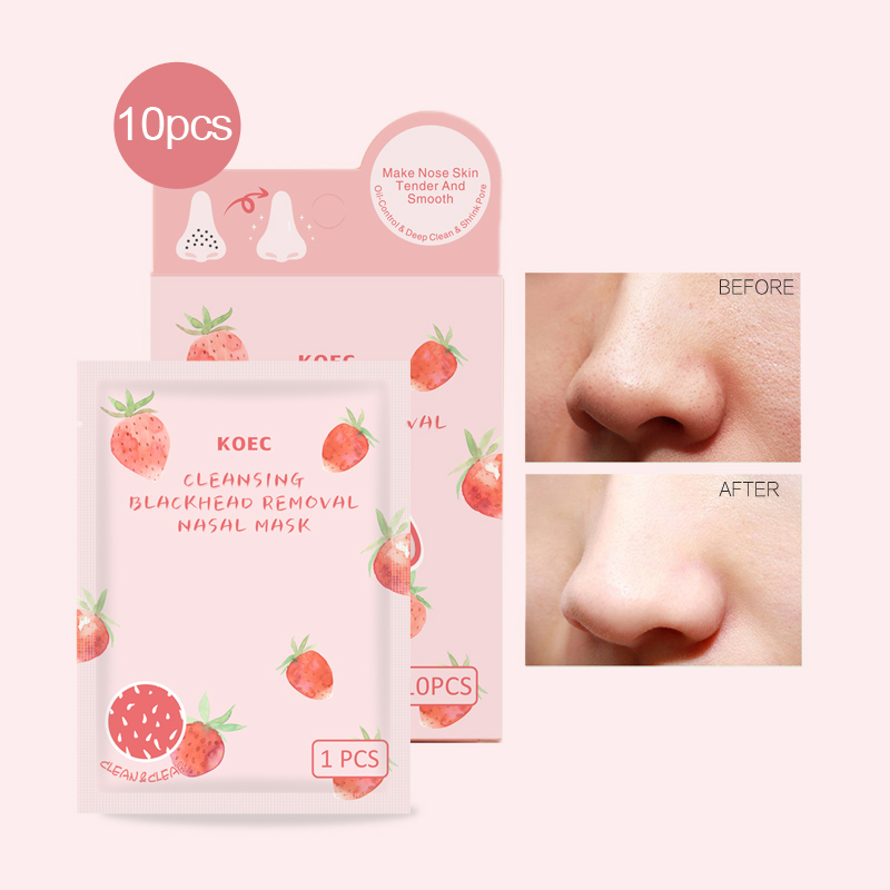 KOEC Strawberry Nose Strips for Blackheads 10pcs Wholesale Pore Cleansing Blackhead Remover Nose Patches Mask