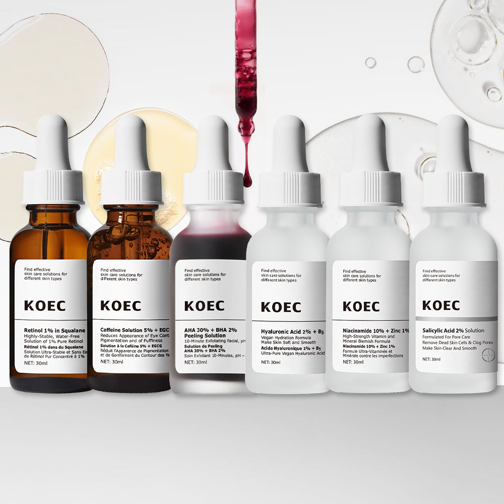 Natural Facial Serum Set Wholesale, KOEC HA , Caffeine , AHA, Salicylic Acid, Retinol, Niacinamide Korean Face Serum Solution