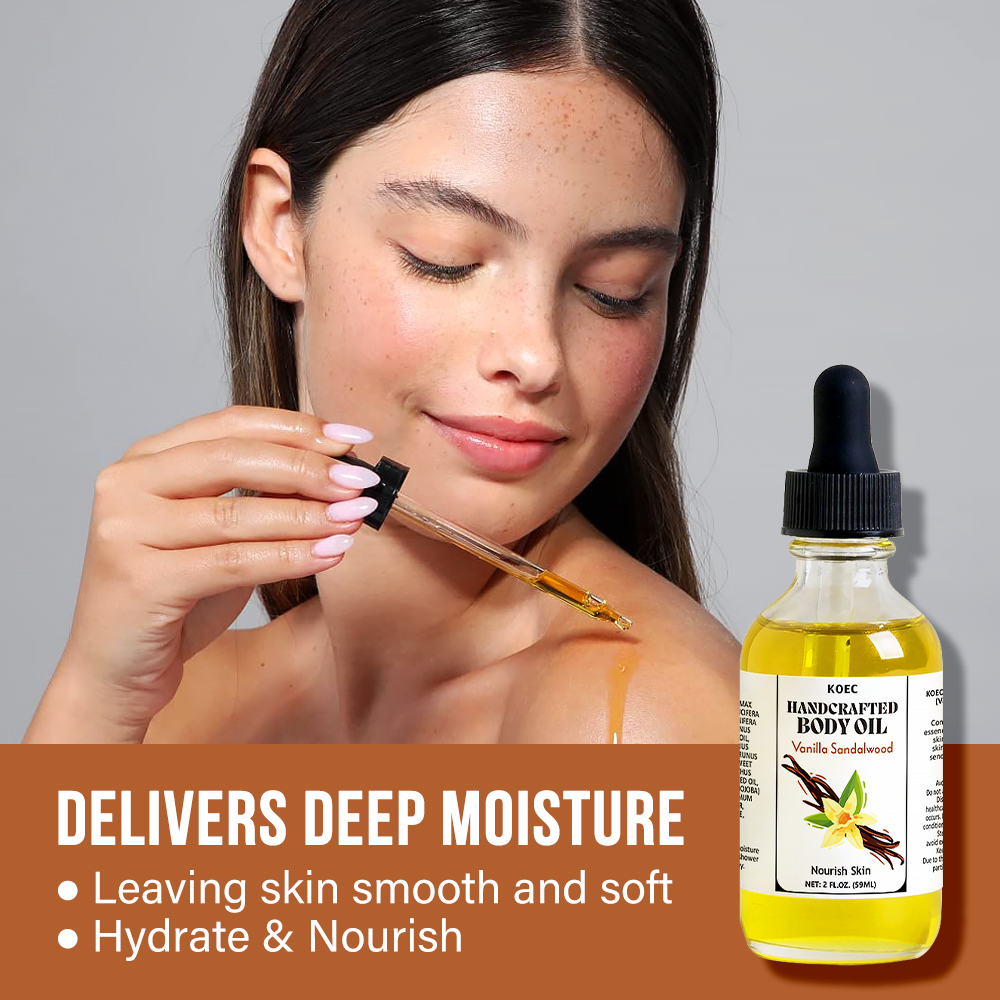 Handcrafted Vanilla Sandalwood KOEC Body Oil for Smooth Skin Moisturizer Fragrance Body Care Massage Oil OEMODM Tiktok Hot Sale