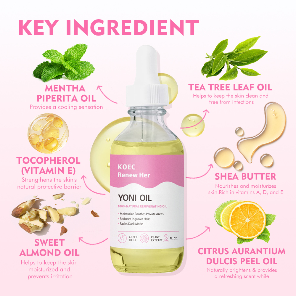 Renew Yoni Oil 60ml Women's Intimate Care Organic Care Oil Removes Dullness Black Spots Brightens Skin Privete Label Wholesale