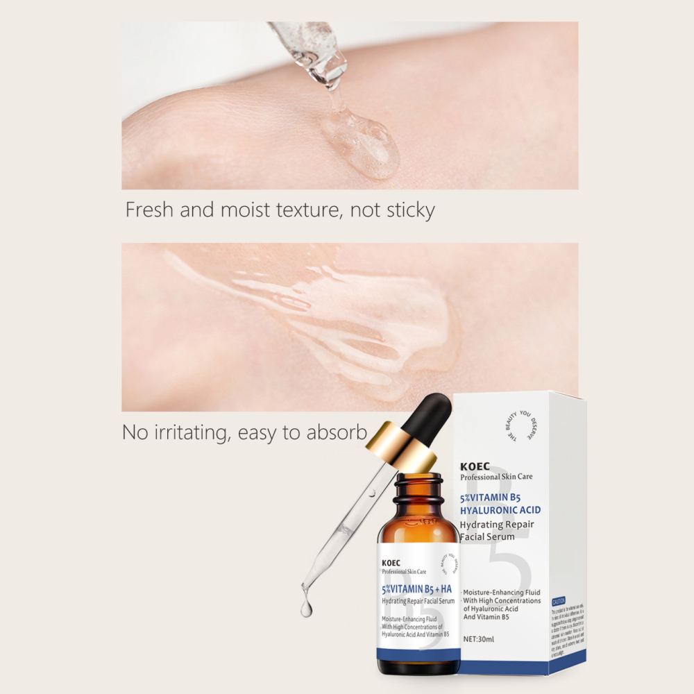 KOEC Vitamin B5&Hyaluronic Acid Moisture Facial Serum 30ml Hydrating Repair Skin Care Serum