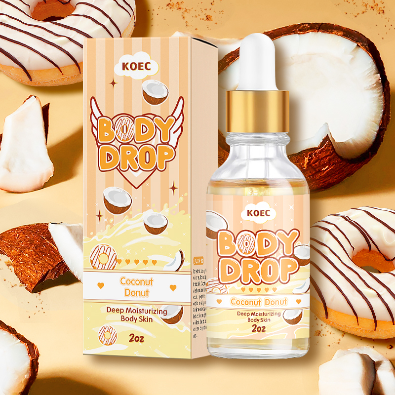 Body Drop KOEC Coconut Donut Body Oil Wholesale Moisturizing Natural Scent Essential Oil for Face&Body Nourishing Donut OEM
