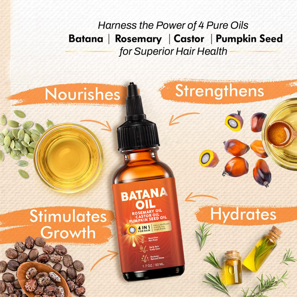 Batana Oil 4-in-1 Pure Unrefined Honduran Oil With Rosemary/Castor/ Pumpkin Seed Oil for Hair Growth Elevate Nourishing OEM
