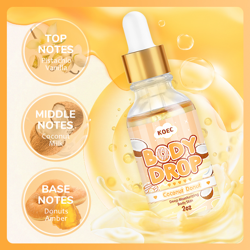 Body Drop KOEC Coconut Donut Body Oil Wholesale Moisturizing Natural Scent Essential Oil for Face&Body Nourishing Donut OEM