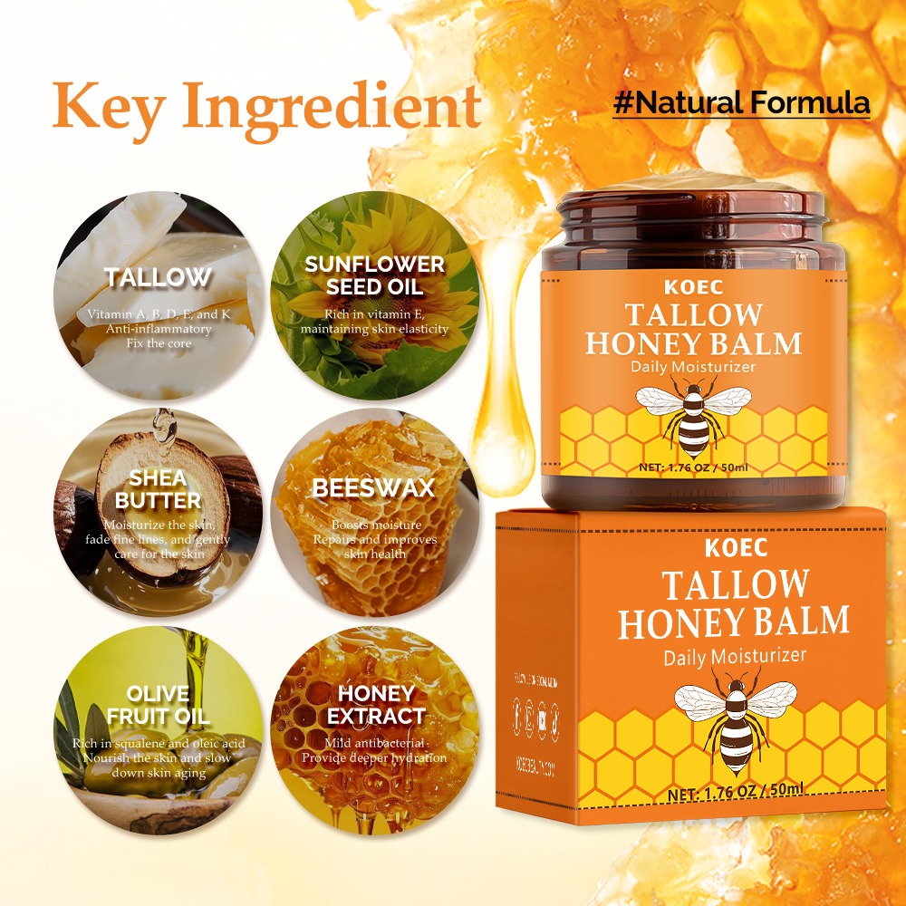Koec High Quality Honey Beef Tallow Balm Moisturizer Natural Honey Tallow Night Cream for Smooth Skin  Moisturizing Cream