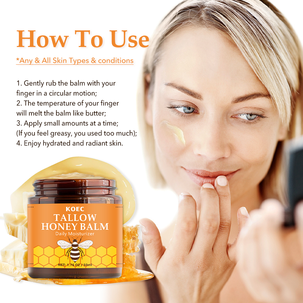 Koec High Quality Honey Beef Tallow Balm Moisturizer Natural Honey Tallow Night Cream for Smooth Skin  Moisturizing Cream